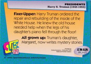 1992 Smithsonian Institute Presidents #32 Harry S. Truman Back