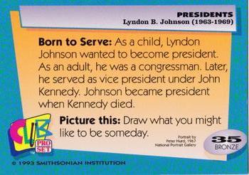 1992 Smithsonian Institute Presidents #35 Lyndon B. Johnson Back