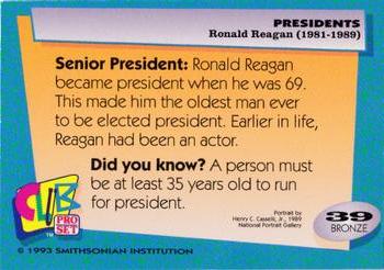 1992 Smithsonian Institute Presidents #39 Ronald Reagan Back