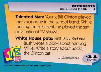 1992 Smithsonian Institute Presidents #41 Bill Clinton Back