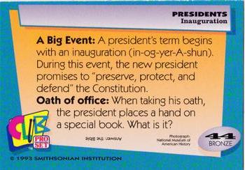 1992 Smithsonian Institute Presidents #44 Inauguration Back
