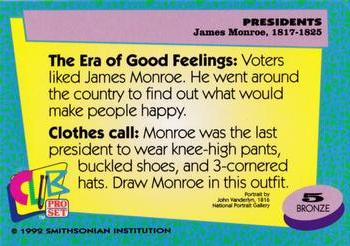 1992 Smithsonian Institute Presidents #5 James Monroe Back