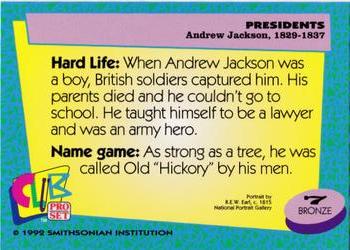 1992 Smithsonian Institute Presidents #7 Andrew Jackson Back