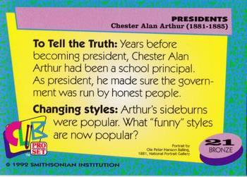 1992 Smithsonian Institute Presidents #21 Chester A. Arthur Back