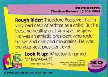 1992 Smithsonian Institute Presidents #25 Theodore Roosevelt Back