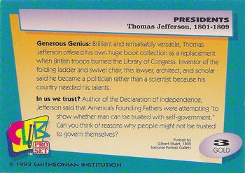 1992 Smithsonian Institute Presidents - Gold #3 Thomas Jefferson Back