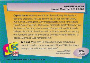 1992 Smithsonian Institute Presidents - Gold #5 James Monroe Back