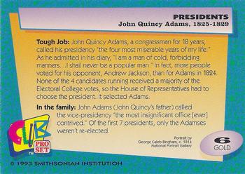 1992 Smithsonian Institute Presidents - Gold #6 John Quincy Adams Back