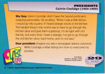 1992 Smithsonian Institute Presidents - Gold #29 Calvin Coolidge Back