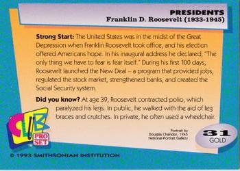 1992 Smithsonian Institute Presidents - Gold #31 Franklin D. Roosevelt Back