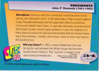 1992 Smithsonian Institute Presidents - Gold #34 John F. Kennedy Back