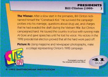 1992 Smithsonian Institute Presidents - Gold #41 Bill Clinton Back