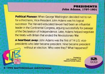 1992 Smithsonian Institute Presidents - Gold #2 John Adams Back