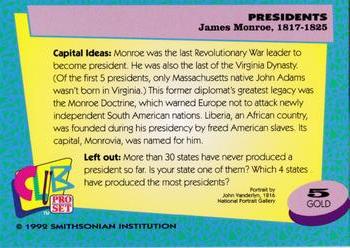 1992 Smithsonian Institute Presidents - Gold #5 James Monroe Back