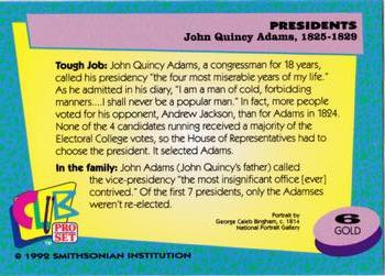 1992 Smithsonian Institute Presidents - Gold #6 John Quincy Adams Back