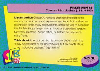 1992 Smithsonian Institute Presidents - Gold #21 Chester A. Arthur Back
