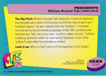1992 Smithsonian Institute Presidents - Gold #26 William Howard Taft Back