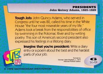 1992 Smithsonian Institute Presidents - Silver #6 John Quincy Adams Back