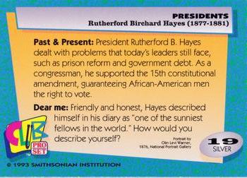 1992 Smithsonian Institute Presidents - Silver #19 Rutherford B. Hayes Back