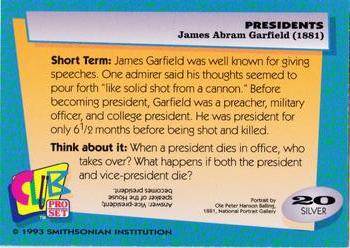 1992 Smithsonian Institute Presidents - Silver #20 James Garfield Back