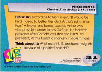 1992 Smithsonian Institute Presidents - Silver #21 Chester A. Arthur Back