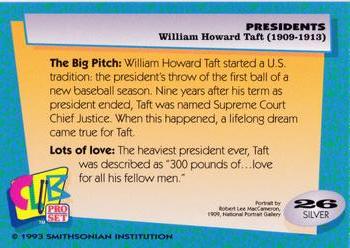 1992 Smithsonian Institute Presidents - Silver #26 William Howard Taft Back