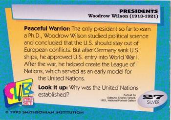 1992 Smithsonian Institute Presidents - Silver #27 Woodrow Wilson Back