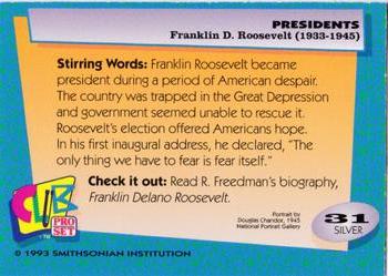 1992 Smithsonian Institute Presidents - Silver #31 Franklin D. Roosevelt Back