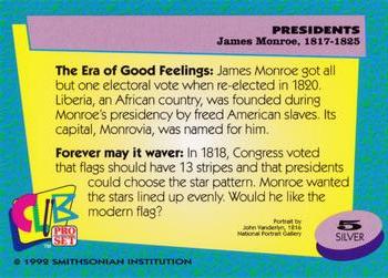1992 Smithsonian Institute Presidents - Silver #5 James Monroe Back