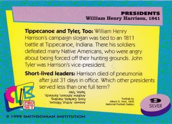 1992 Smithsonian Institute Presidents - Silver #9 William Henry Harrison Back