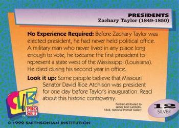 1992 Smithsonian Institute Presidents - Silver #12 Zachary Taylor Back