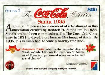 1994 Collect-A-Card Coca-Cola Collection Series 2 - Santa #S20 Santa 1935 Back