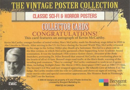 2007 Breygent Classic Sci-Fi & Horror Posters - Autographs #KMAC Kevin McCarthy Back