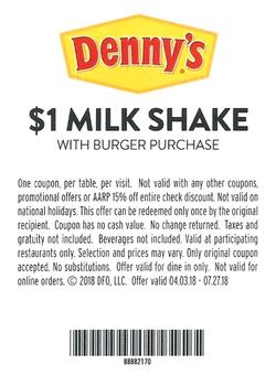 2018 Topps Denny's Solo: A Star Wars Story #NNO $1 Milk Shake Front