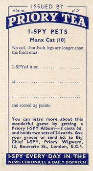 1957 Priory Tea Pets #10 Manx Cat Back