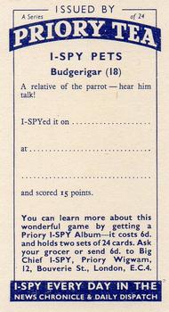 1957 Priory Tea Pets #18 Budgerigar Back