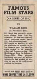 1939 Milky Way Famous Film Stars #25 William Boyd Back