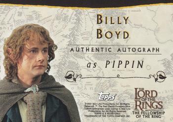 2001 Topps Lord of the Rings: The Fellowship of the Ring - Autographs #NNO Billy Boyd Back