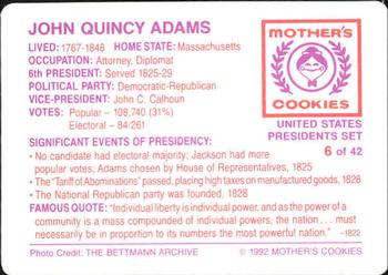 1992 Mother's Cookies U.S. Presidents #6 John Quincy Adams Back