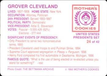 1992 Mother's Cookies U.S. Presidents #24 Grover Cleveland Back