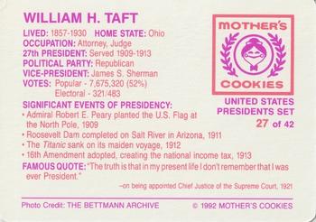 1992 Mother's Cookies U.S. Presidents #27 William H. Taft Back