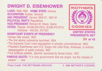 1992 Mother's Cookies U.S. Presidents #34 Dwight D. Eisenhower Back