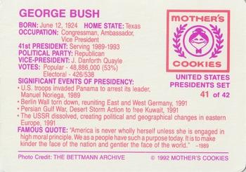 1992 Mother's Cookies U.S. Presidents #41 George H. W. Bush Back