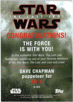 2018 Topps Star Wars The Last Jedi Series 2 - Autographs #NNO Dave Chapman Back