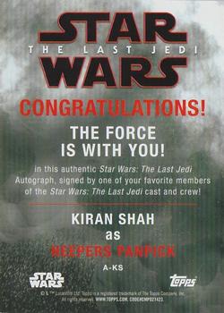 2018 Topps Star Wars The Last Jedi Series 2 - Autographs #NNO Kiran Shah Back