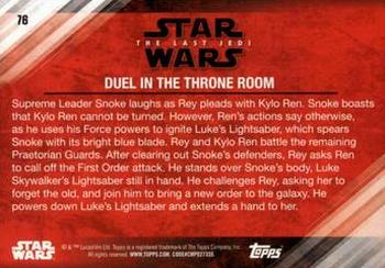2018 Topps Star Wars The Last Jedi Series 2 - Blue #76 Duel in the Throne Room Back
