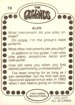 1973 Donruss The Osmonds #19 Alan Osmond Back