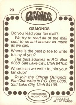 1973 Donruss The Osmonds #23 The Osmonds Back