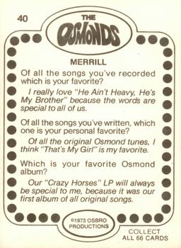 1973 Donruss The Osmonds #40 Merrill Osmond Back