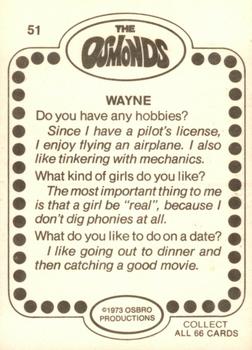 1973 Donruss The Osmonds #51 Wayne Osmond Back